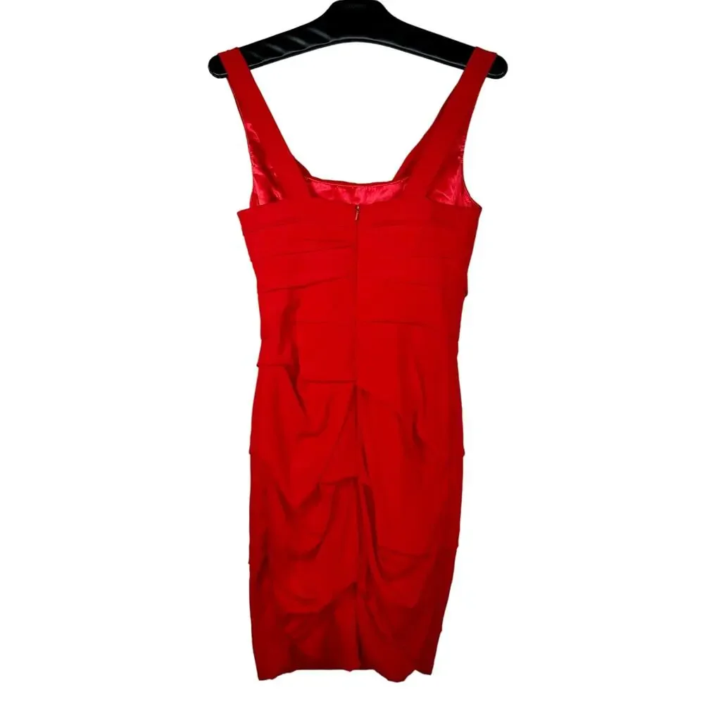 Maria Bianca Nero Red Cowl Neck Tiered Sheath Dress Small NWOT